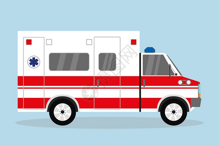 独立安装人员救护车平板急救车矢量图插画