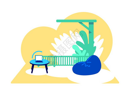 宗角禄康公园wif区平面概念矢量图无线连接的膝上型计算机互联网信号为络设计放松2d卡通插图的平台带有沙发创意想法的休息区wif平面概念矢量图插画