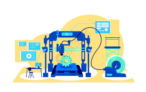 齿轮工厂素材数字蒸气生产平板矢量图解插画