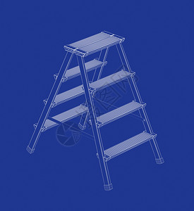 蓝色背景的3个三维有线框架梯子模型图片