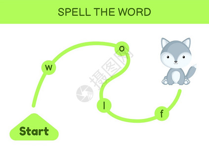 动物字母表儿童迷宫拼写字游戏模板学矢量说明插画