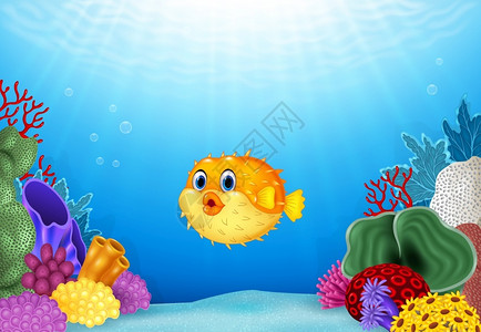 汪刺鱼海底世界和河豚插画