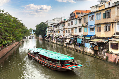 夏季日泰国的浮动市场高清图片