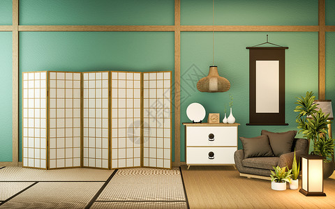 薄荷室塔米地板上的木制设计3d背景图片