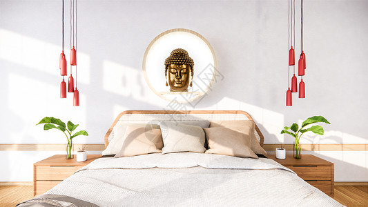 卧室装上木床设计最起码的日本式3d翻接背景图片