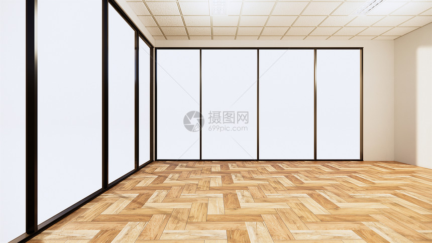 室内空房白色墙壁背景有木地板3D图片