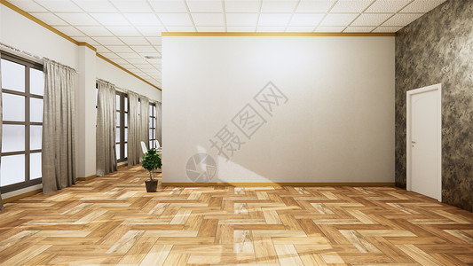 室内空房白色墙壁背景有木地板3D图片