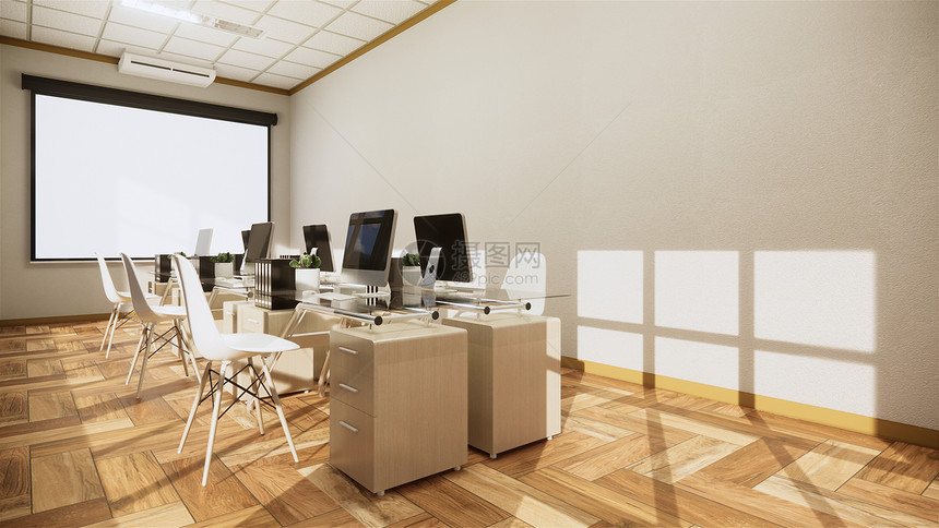 办公室美丽的大房间办公室和会议桌现代风格图片