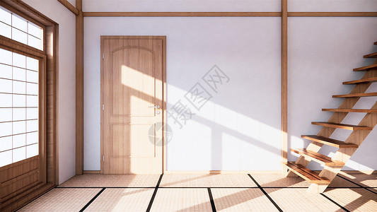 一楼内栋两层的房子里以日本式的室内3D背景图片