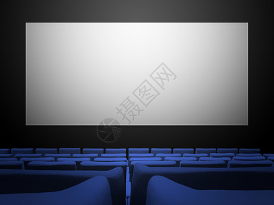 电影公众素材蓝色天鹅绒座位和空白屏幕的电影剧场复制空间背景蓝色座位和空白屏幕的电影剧场背景