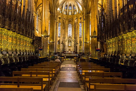 在巴塞罗纳的圣十字大教堂内美丽的夏日加泰罗尼亚西班牙背景图片