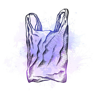 装有孵化和紫色水彩喷洒的塑料袋线条画环境污染该对象与背景分离矢量涂鸦图画您创造力装有孵化和紫色水彩喷洒的塑料袋线条画环境污染背景图片