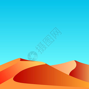 撒哈拉沙丘沙漠中蓝色天空矢量插画插画