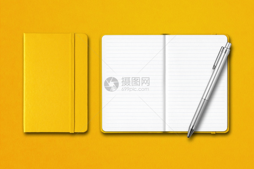 黄色关闭和打开的线笔记本在多彩背景上隔离一支笔黄色关闭和打开的笔在多彩背景上隔离一支笔图片