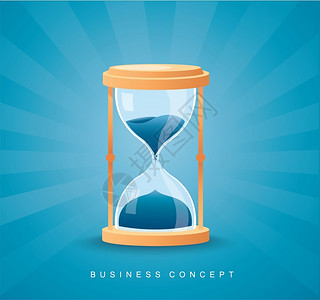 蓝色沙漏闪光玻璃作为时间流过商业最后期限的概念时间矢量说明已用完插画