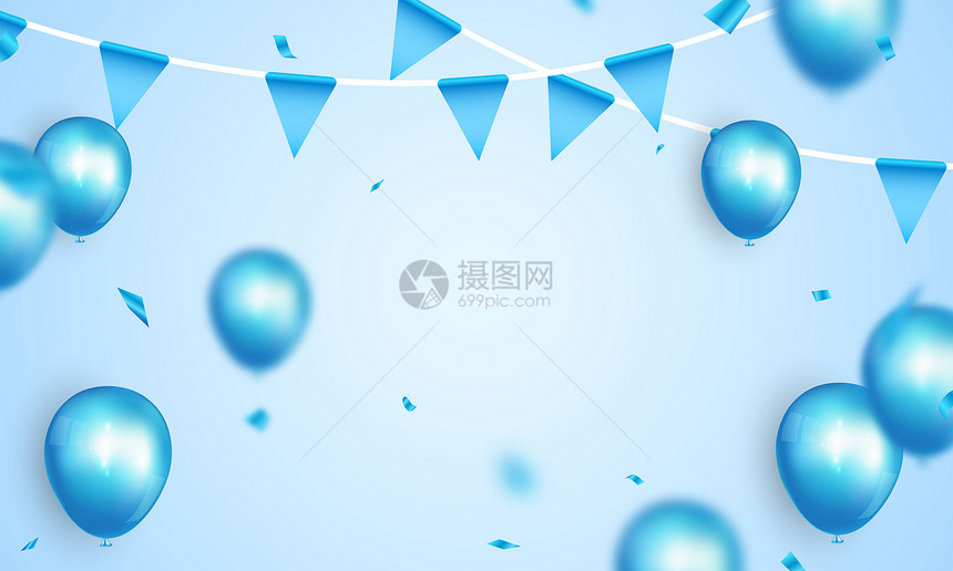 蓝色气球背景的庆祝派对横幅销售矢量插图大开贺卡豪华盛情款待图片