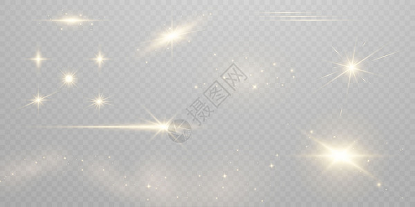 白色光辉星星设置火花闪发光的特殊效应以黑色透明背景隔开背景