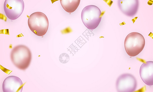 粉色气球背景的庆祝派对横幅图片