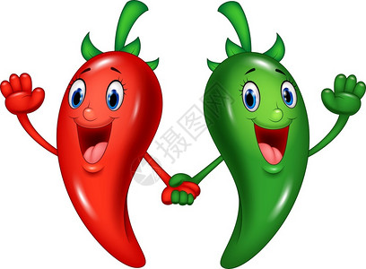 胡椒粉辣椒握手的红辣椒和绿色插画