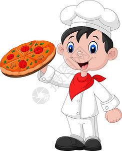 披萨托盘配披萨的厨师插画