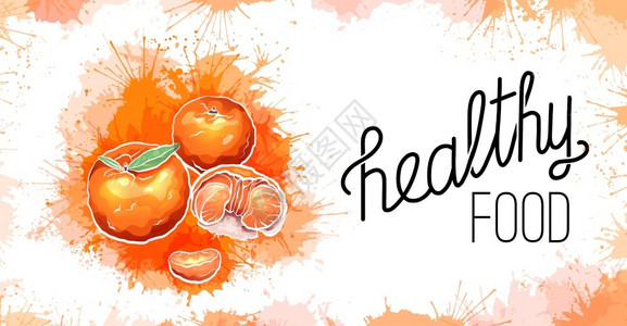 水彩风格健康食品橘子矢量插画图片
