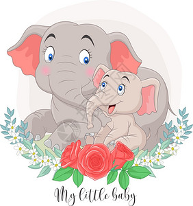 卡通母亲大象和孩子坐在一起插画图片