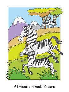 带彩色的非洲地区奔跑的斑马插图勇于学龄前教育背景图片