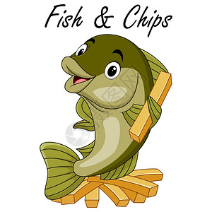 茵莱湖传统扑鱼可爱的卡通漫画鱼和薯条插画