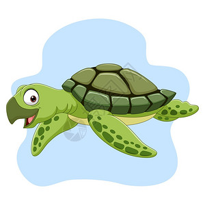新鲜野生茭白海洋中游泳的卡通海龟插画