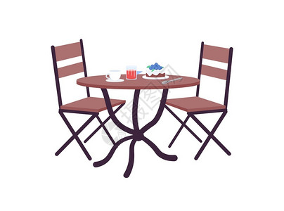 咖啡点咖啡厅桌配有平板彩色矢量标定的餐桌饮浪漫晚宴面包午餐日期为咖啡厅甜品点提供用于网络图形设计和动画的孤立漫插图餐桌配有平板彩色矢量插画