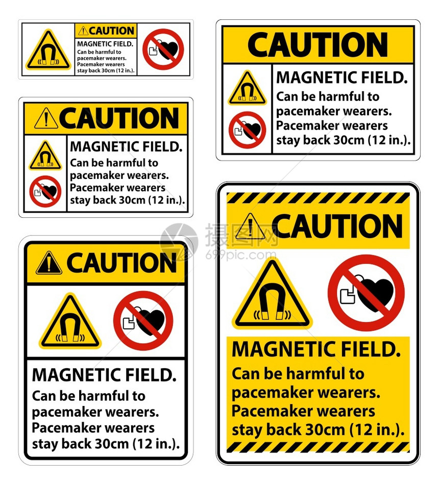 提醒注意磁场可能对起搏器磨损者有害图片