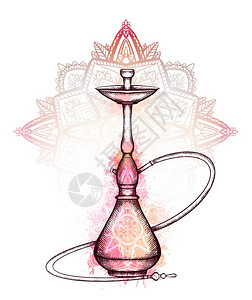 装饰性的手绘粉色水烟壶矢量设计元素插画