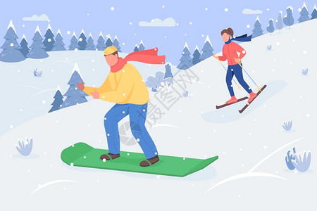 冬季雪橇运动娱乐插画图片