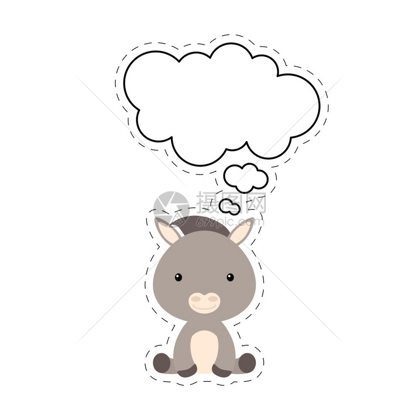 贴有语言泡沫标签的可爱毛驴插图图片