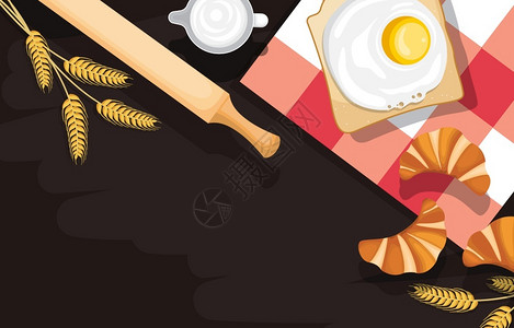 羊角柄刀素材餐桌上的美食背景图插画