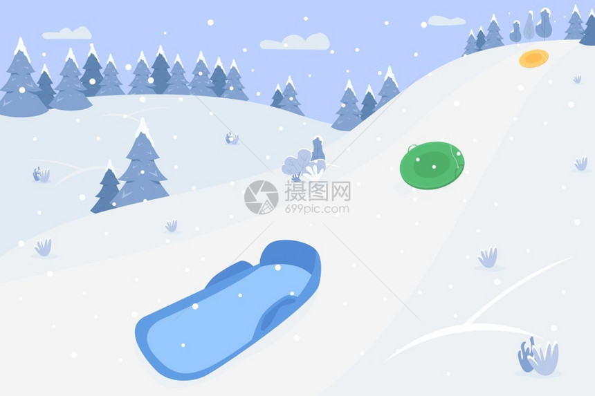 雪橇雪山运动插画图片