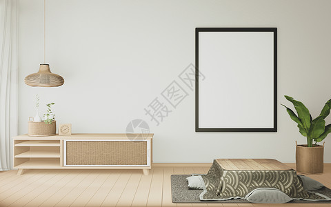 高松低桌和枕头垫日本房和框架图片