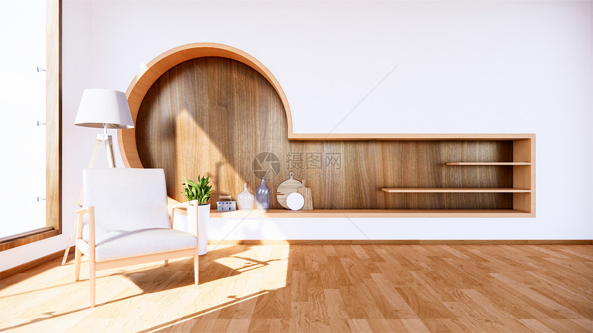 现代空房的日本和手椅壁架最起码设计3D图片