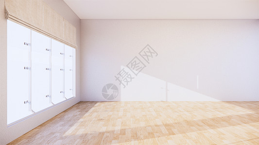 宽敞干净的白墙和有阳光干净的白墙和木质谷物地板的阳光照亮进入房间图片