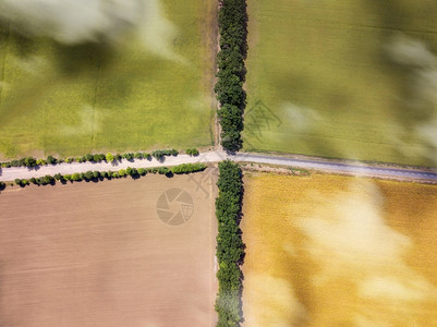 无人驾驶飞机在农田上的高空中拍摄画面图片