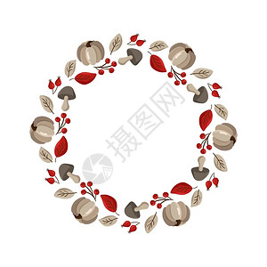 红色花环秋季元素边框插画