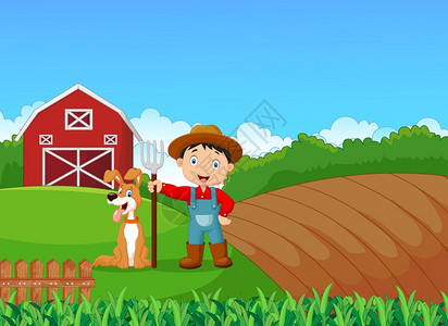 卡通农民和他的狗图片