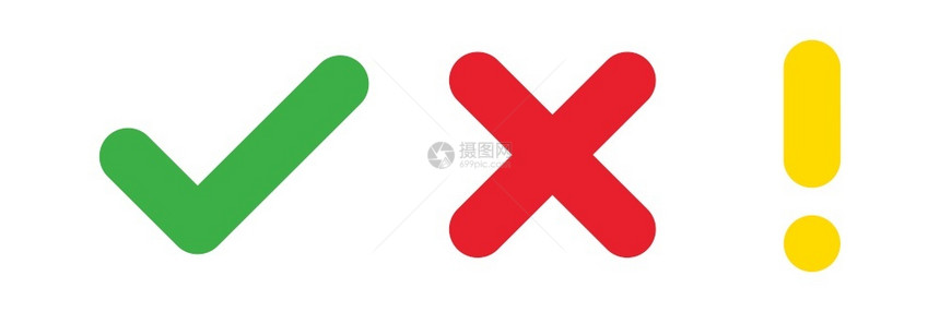 选中交叉exclamtion符号矢量孤立元素标记图矢量绿色红黄矢量符号检查投票tieps10图片