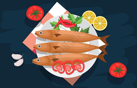鱼遇上番茄表格插图上的美味菜单插画