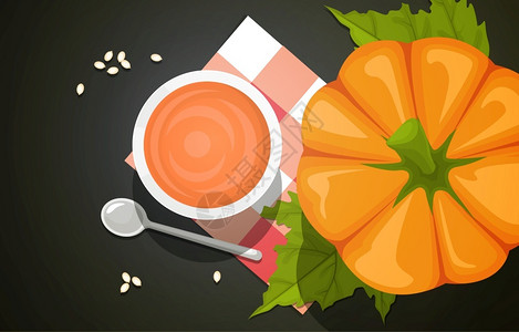 炖甜汤南瓜食品摄影美味菜单在表格插图上插画