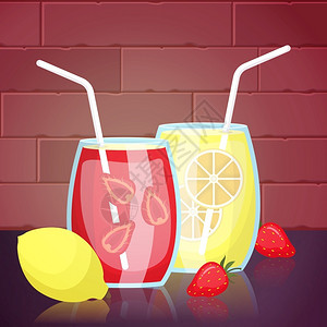 食在广州草莓柠檬汁饮料摄影美味食菜单在表格插图上插画