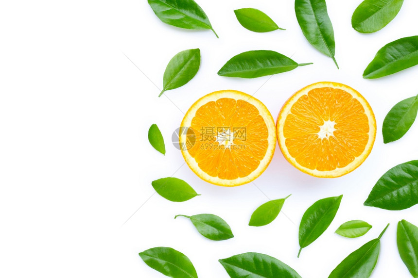 高维生素c多汁和甜新鲜橙色水果白底叶图片