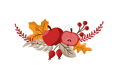 秋天苹果叶矢量的秋花圈设计模板印上苹果树叶浆和文本的所在地收获感恩日的节背景图解秋季自然设计矢量的秋花设计模板打印上苹果浆和文本的所在地收插画