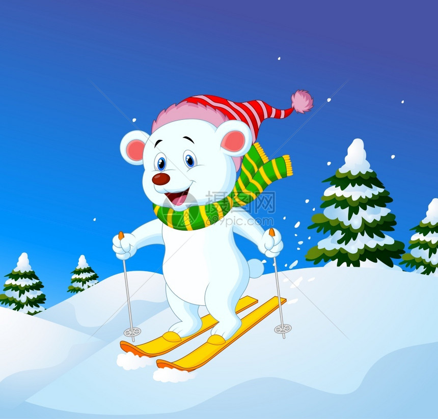 滑雪的卡通北极熊图片