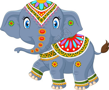 具有印度经典传统服装的卡通大象图片